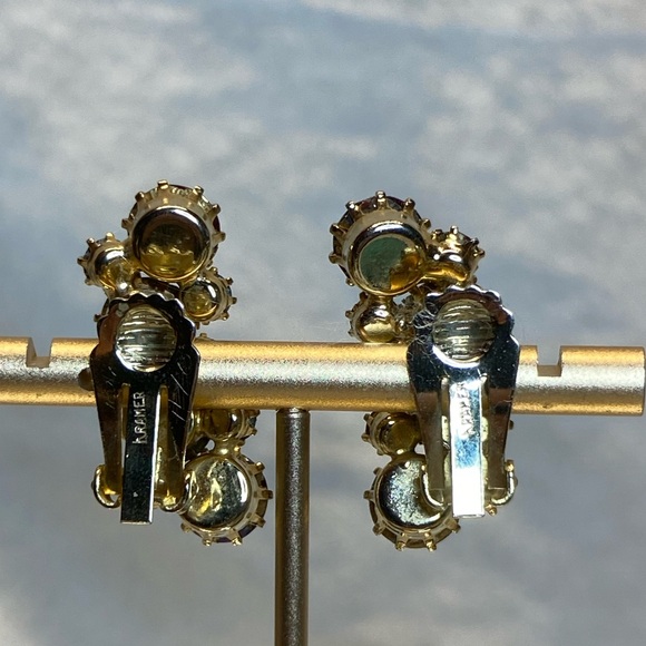 RARE Vintage Kramer New York Red Rhinestone AB Climbing Earring’s - Picture 6 of 8